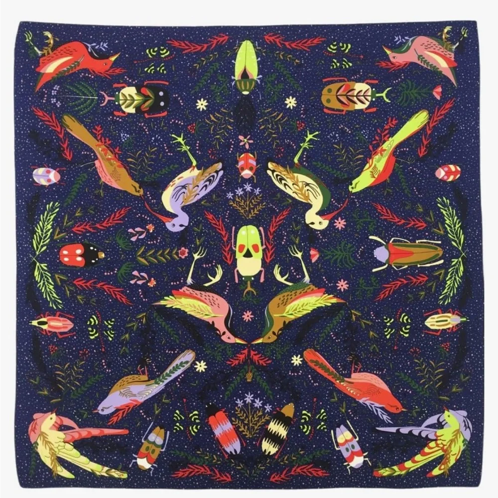 Silk Bird Print Head Scarf 35